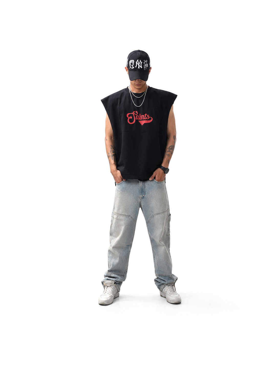 وست اورسایز بدون آستین Saints مشکی | استایل خیابانی (Streetwear)