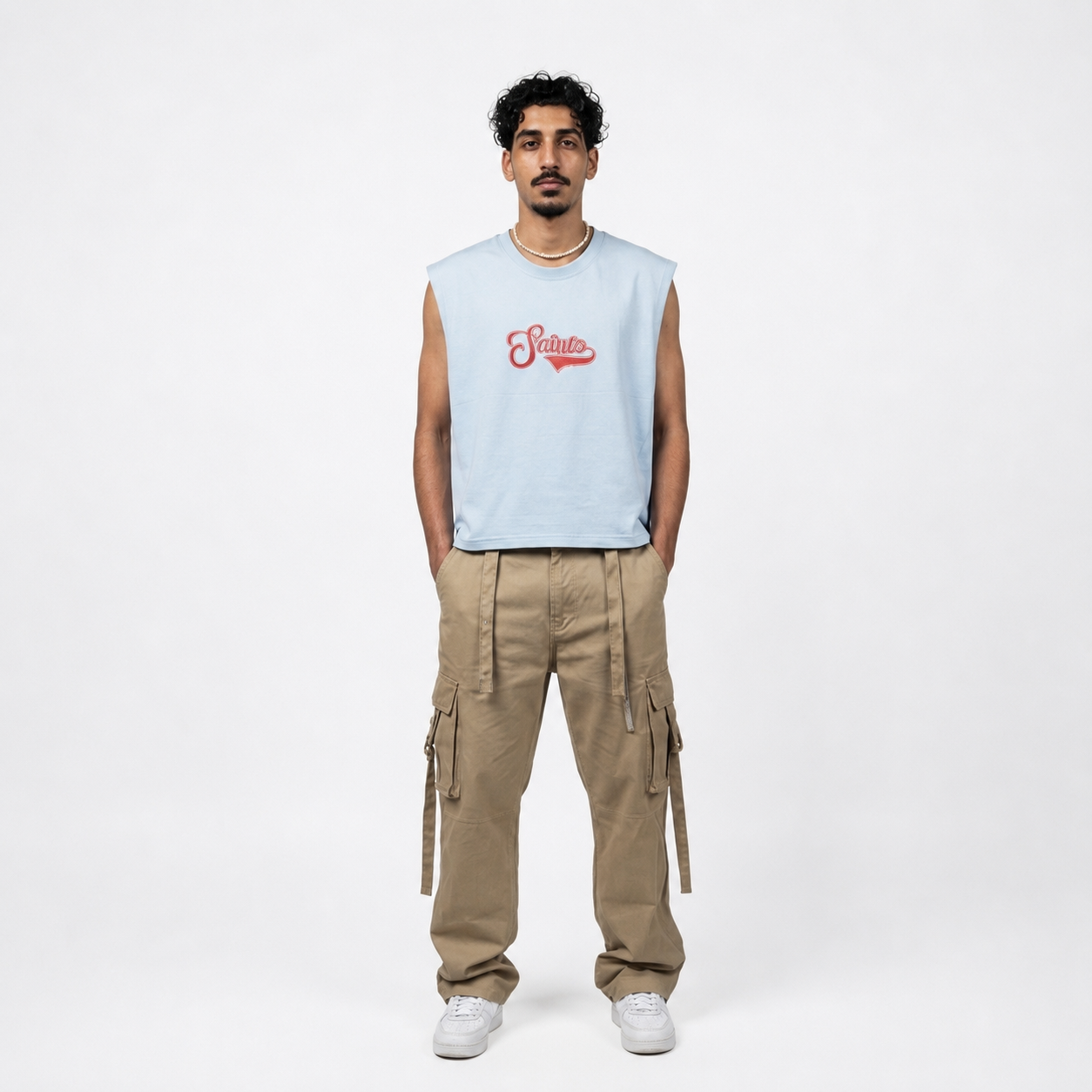 وست اورسایز بدون آستین Saints آبی روشن | استایل خیابانی (Streetwear)
