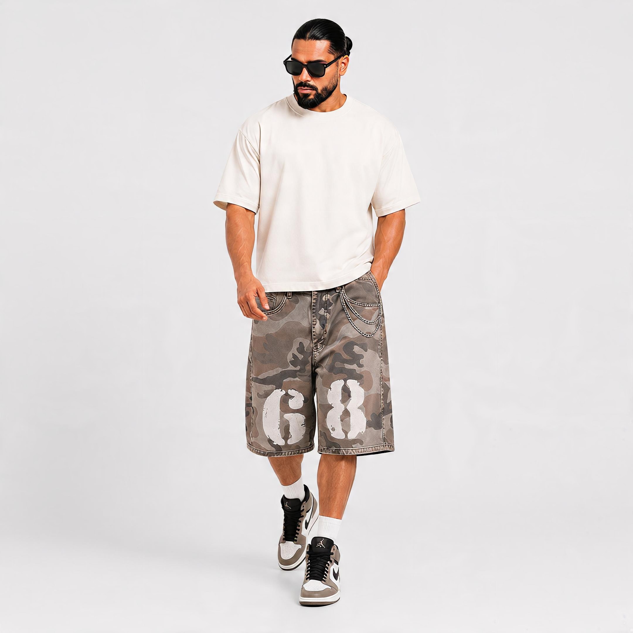 شلوارک سه‌ربع مردانه گود جین (Good Jean) مدل Camo 68 با تنخور آزاد